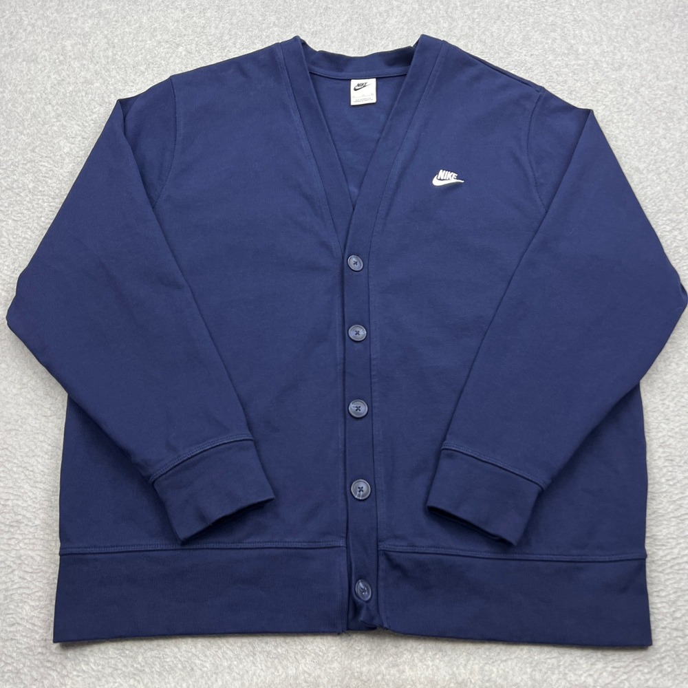 Nike Club Knit Fairway Cardigan Mens XL Blue V-Neck Button Up Sweater FN3898